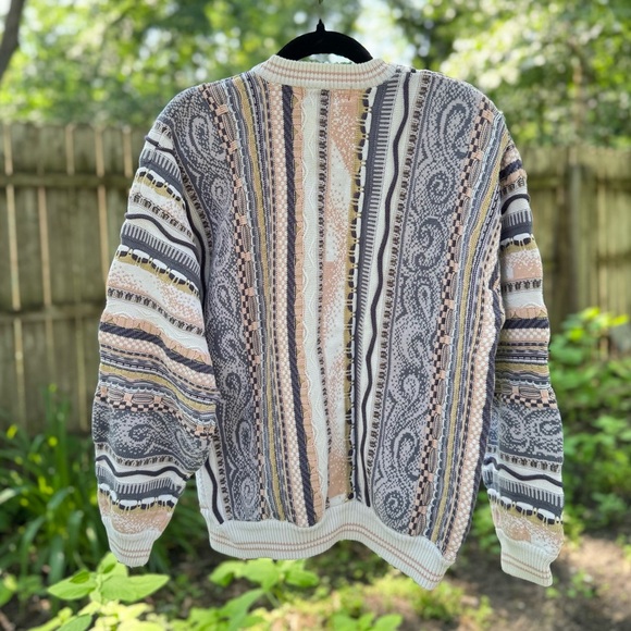 Vintage 90s Coogi Style Pastel Paisley 3D Knit Sweater - Picture 2 of 4